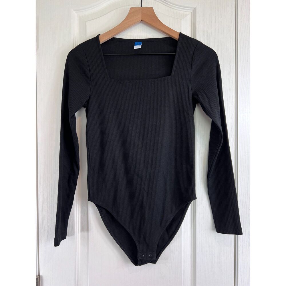Old Navy Women's Bodysuit Square Neck Long Sleeve Ribbed Cotton Polyester Size S